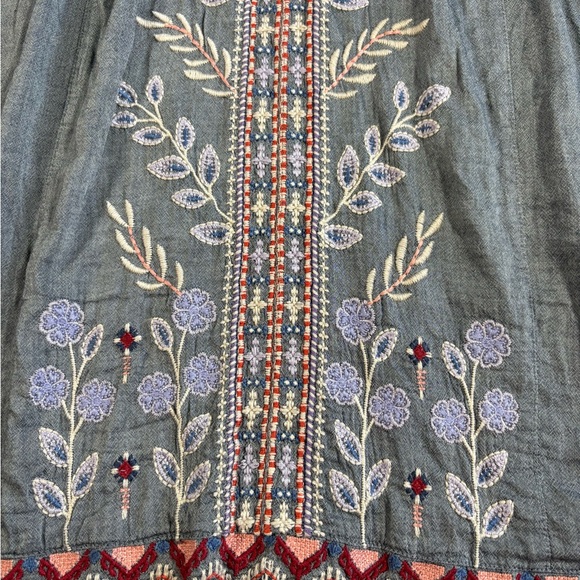 Johnny Was Women's X-Small Floral Embroidered Dress Boho Short Sleeve, V-Neck - Picture 10 of 12